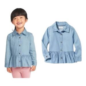 Toddler Girls Old Navy Chambray Peplum Long Sleeve Button Front Denim Shirt  3T
